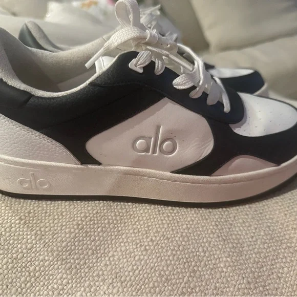 ALO Yoga Black and White Vegan Leather Sneakers - Picture 2 of 5